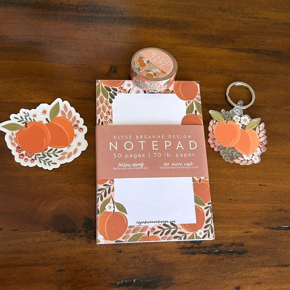 Elyse Breanne Peach design Bundle notepad Washi sticker key chain all NeW